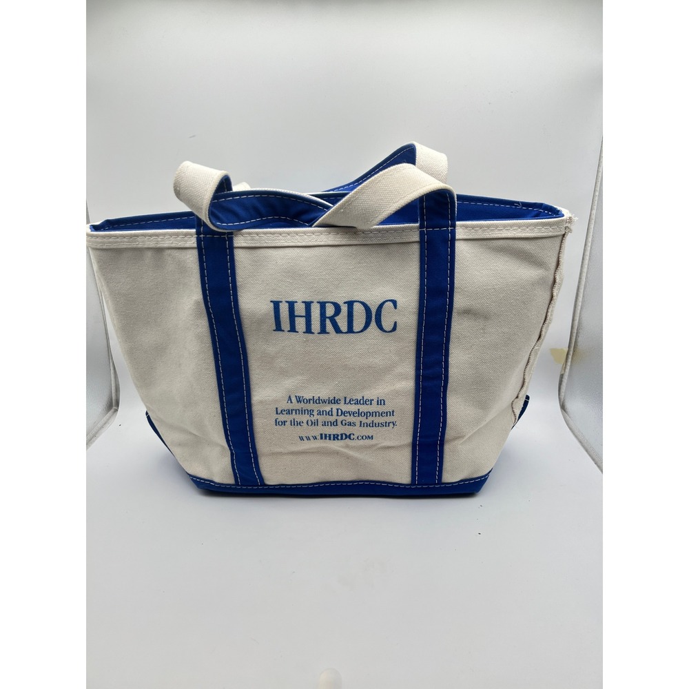 LL Bean Boat and Tote Canvas Bag Blue Cream Zip Top IHRDC Graphic Cotton